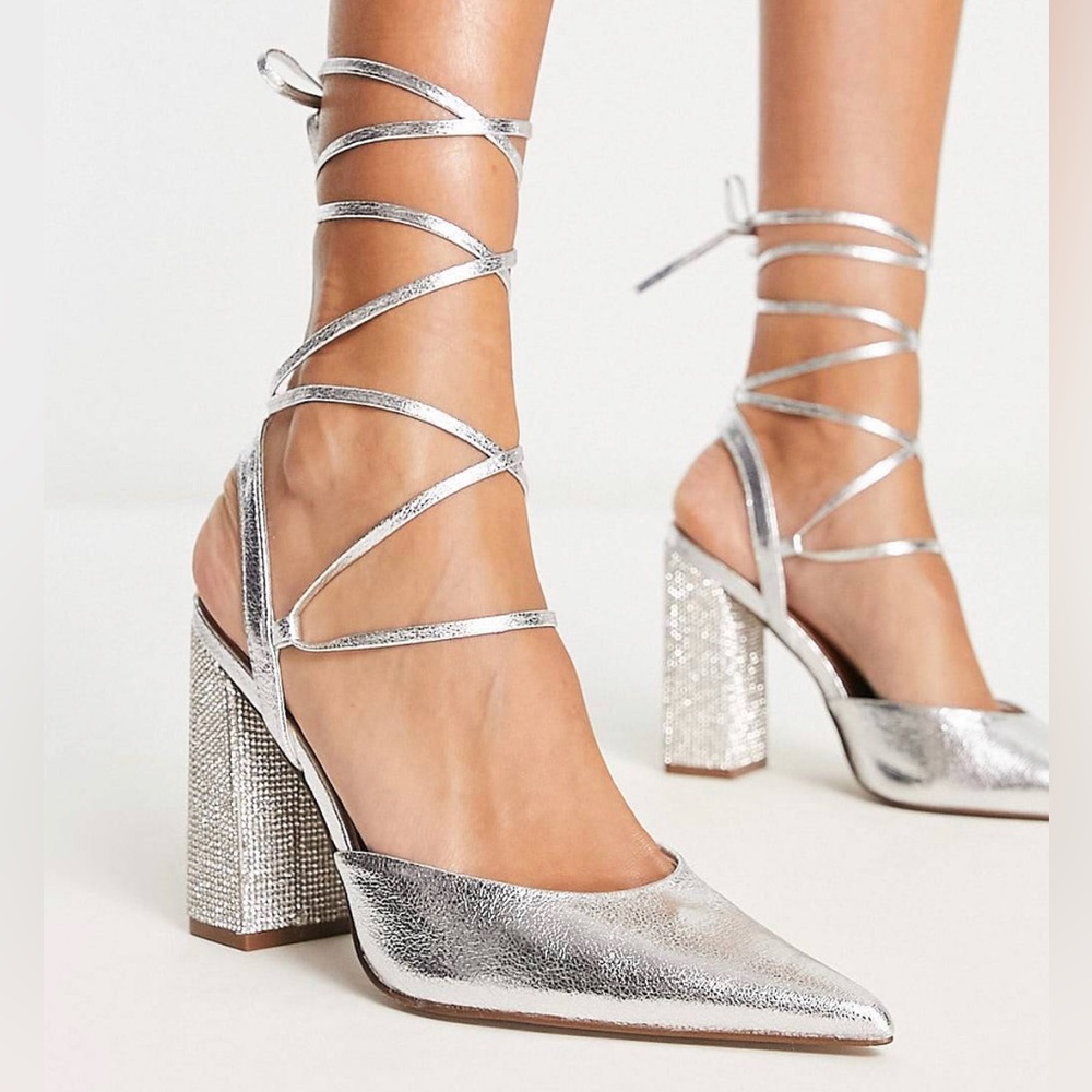 ASOS Design Glitter Lace Up Heels